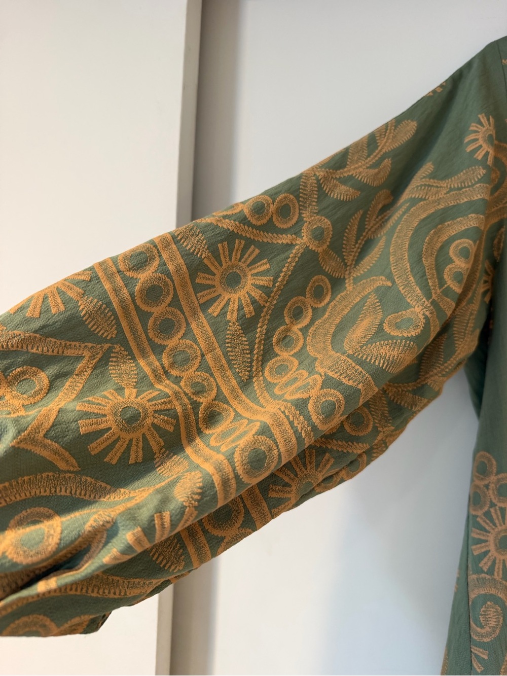 Boho Embroidered Sage Green Shift Dress - Picture 6 of 7